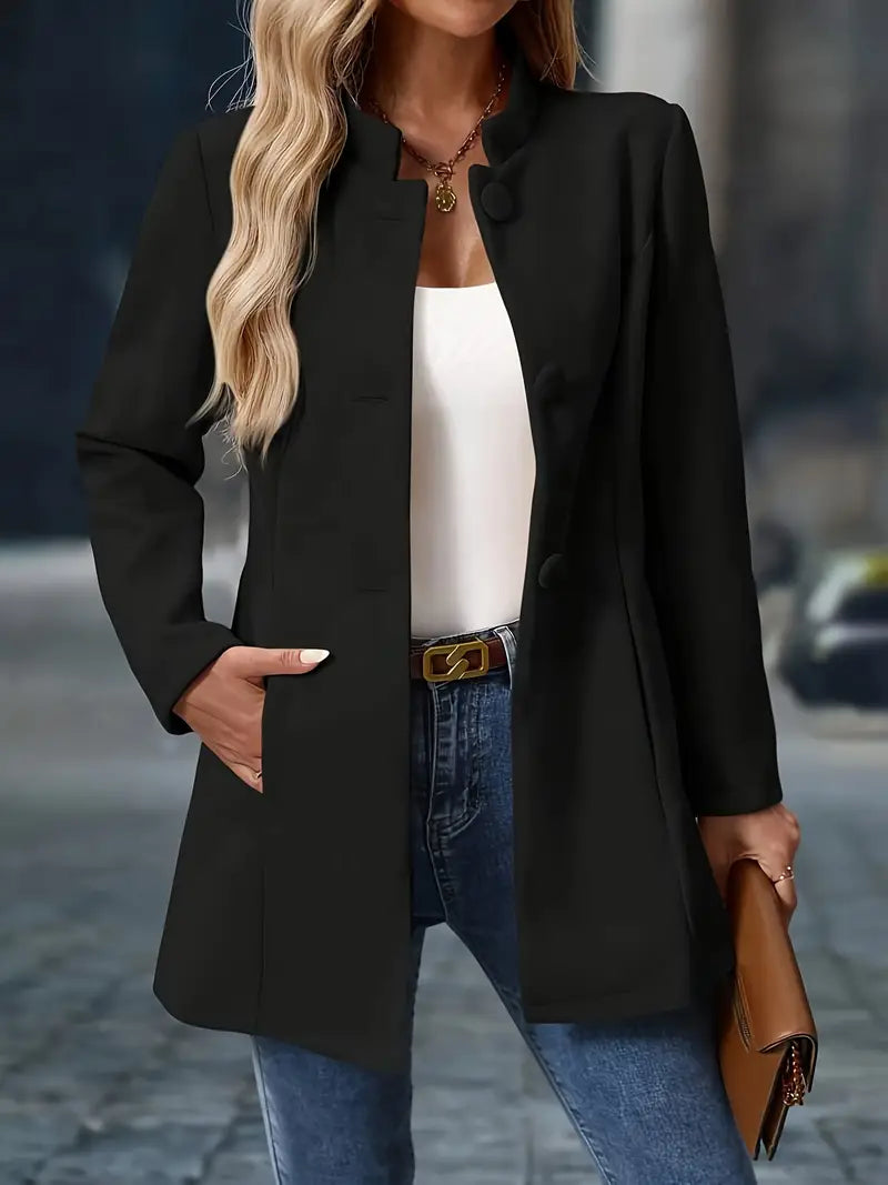 Coralie | Manteau Femme Crème Col Montant Boutonné