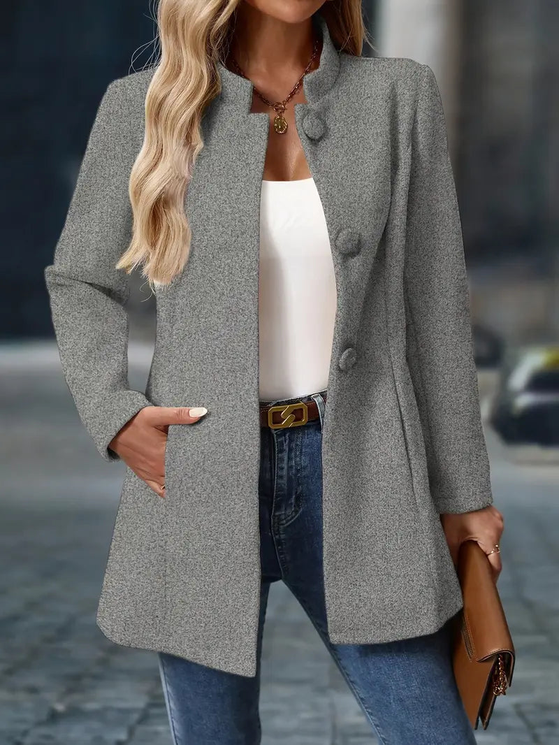 Coralie | Manteau Femme Crème Col Montant Boutonné