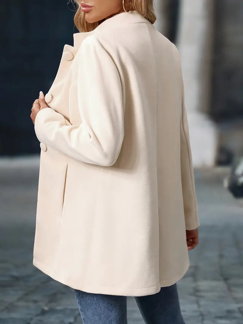 Coralie | Manteau Femme Crème Col Montant Boutonné