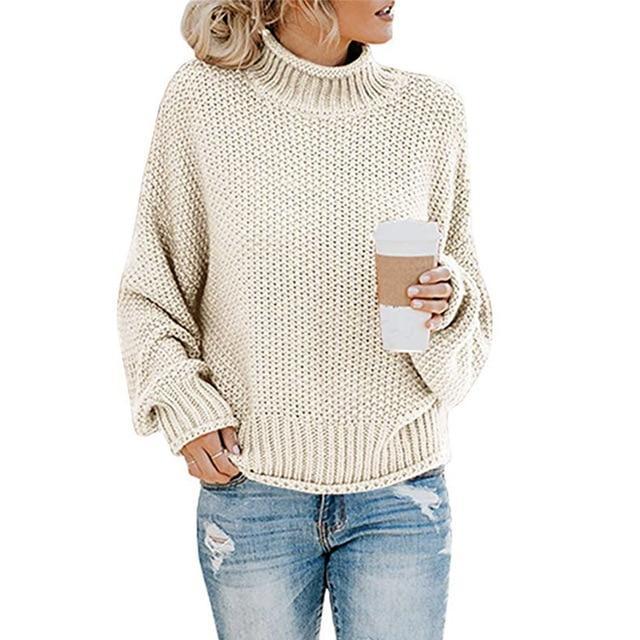 Coralie | Pull Col Roulé Bleu Maille Épaisse Femme
