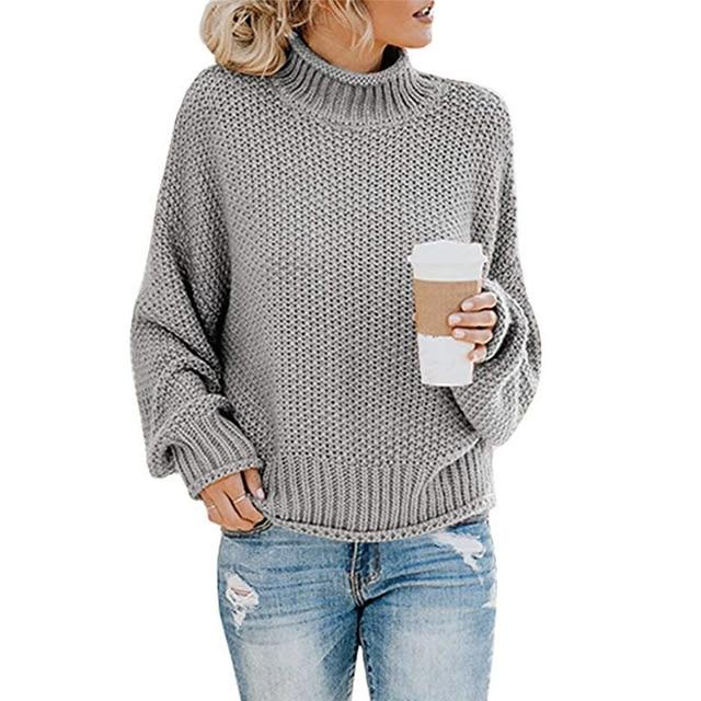 Coralie | Pull Col Roulé Bleu Maille Épaisse Femme