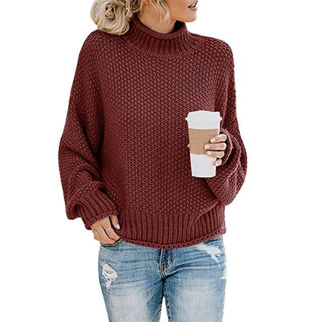 Coralie | Pull Col Roulé Bleu Maille Épaisse Femme