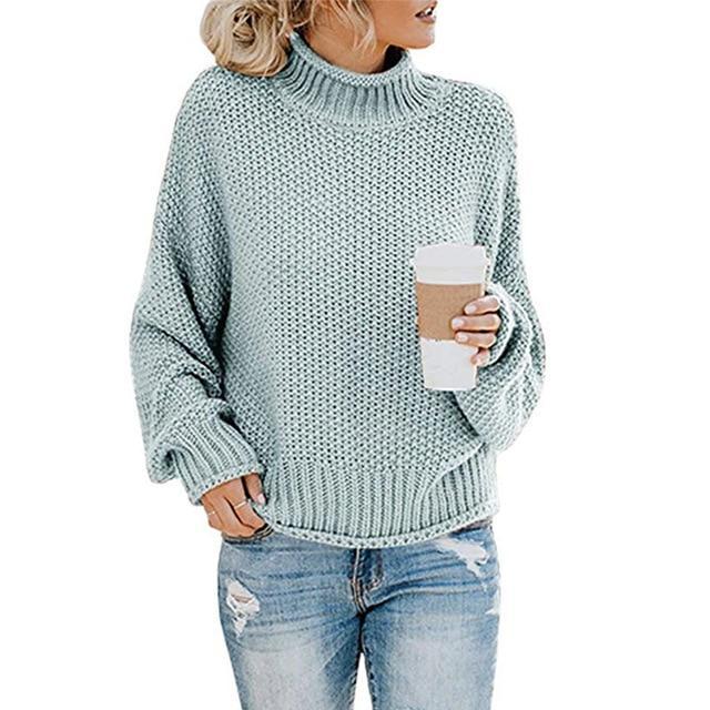 Coralie | Pull Col Roulé Bleu Maille Épaisse Femme