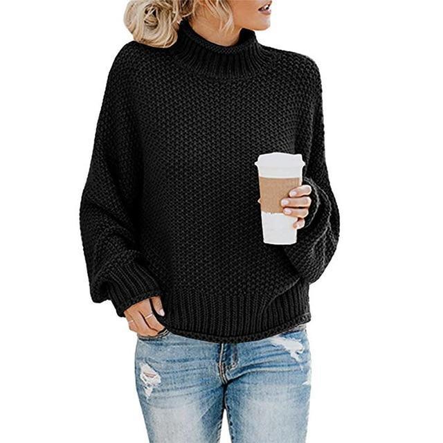 Coralie | Pull Col Roulé Bleu Maille Épaisse Femme