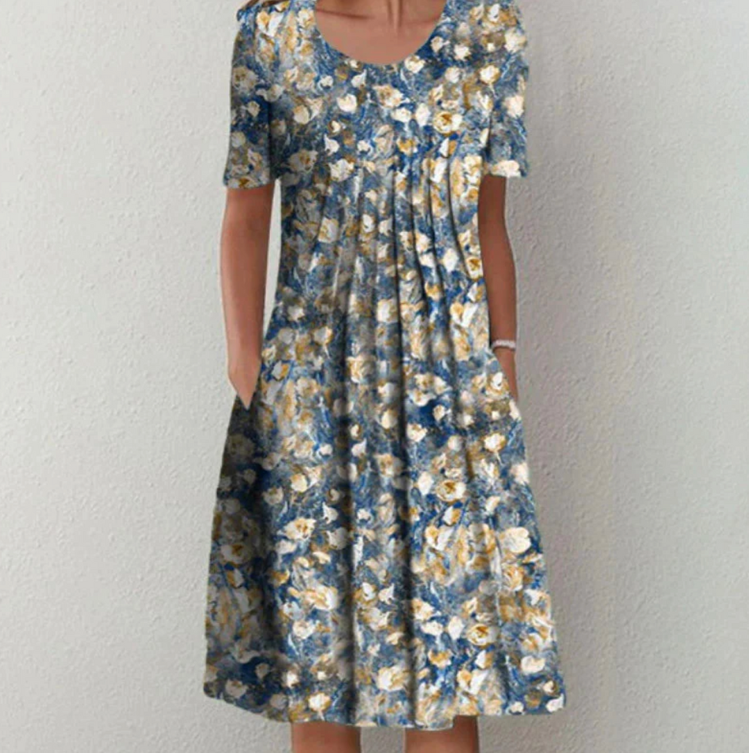 Coralie | Robe Femme Fleurie Midi Manches Courtes