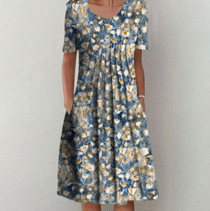 Coralie | Robe Femme Fleurie Midi Manches Courtes