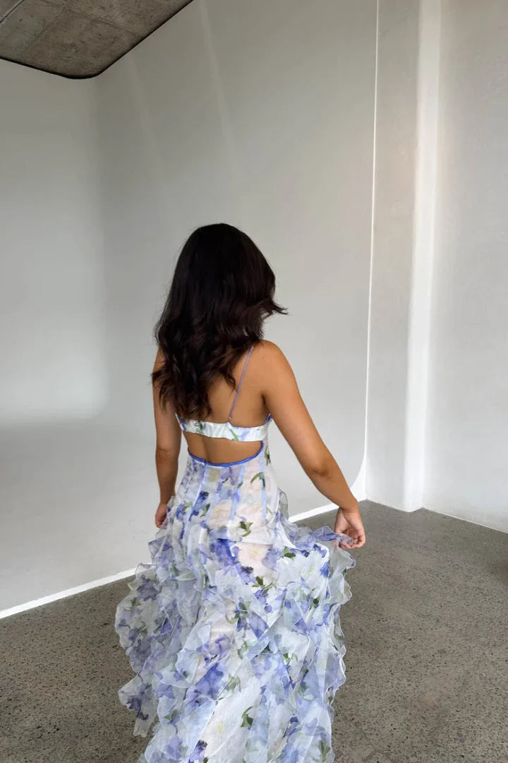 Coralie | Robe Fleurie Maxi Volants Invitée Mariage
