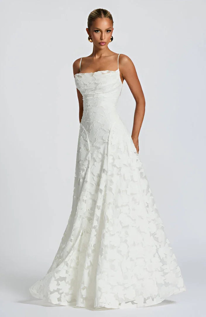 Coralie | Robe de Mariée Longue Fleurie Blanche