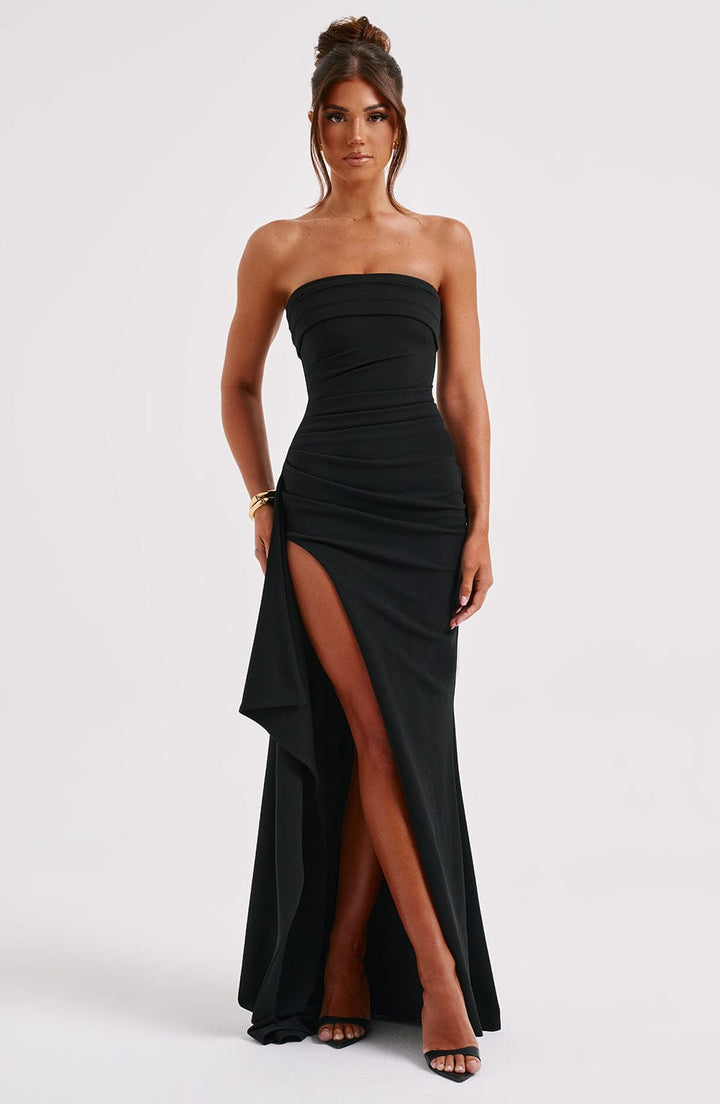 Coralie | Robe de Soirée Longue Fendue Noire Bustier
