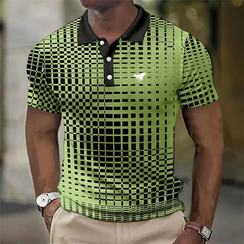 Damien | Polo Homme Motif Damier Noir Blanc