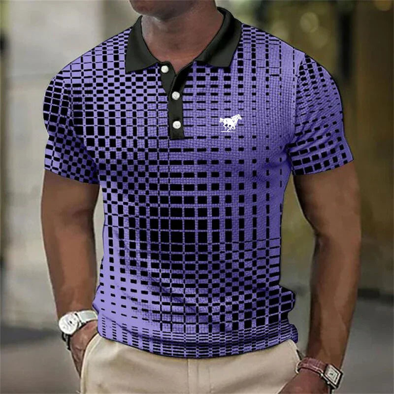 Damien | Polo Homme Motif Damier Noir Blanc