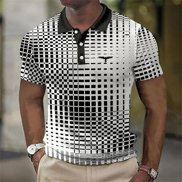 Damien | Polo Homme Motif Damier Noir Blanc