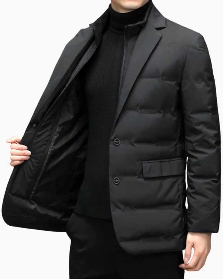 David | Blazer Doudoune Noir Homme Boutonné Col Cranté