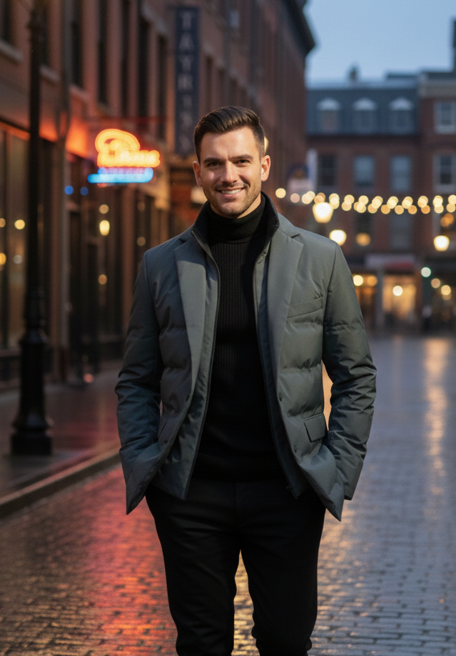 David | Blazer Doudoune Noir Homme Boutonné Col Cranté