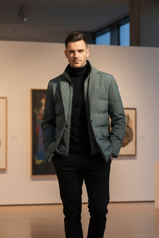 David | Blazer Doudoune Noir Homme Boutonné Col Cranté