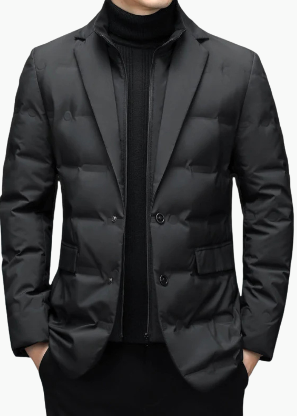 David | Blazer Doudoune Noir Homme Boutonné Col Cranté