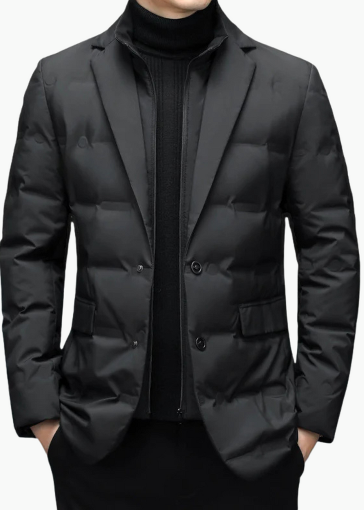 David | Blazer Doudoune Noir Homme Boutonné Col Cranté