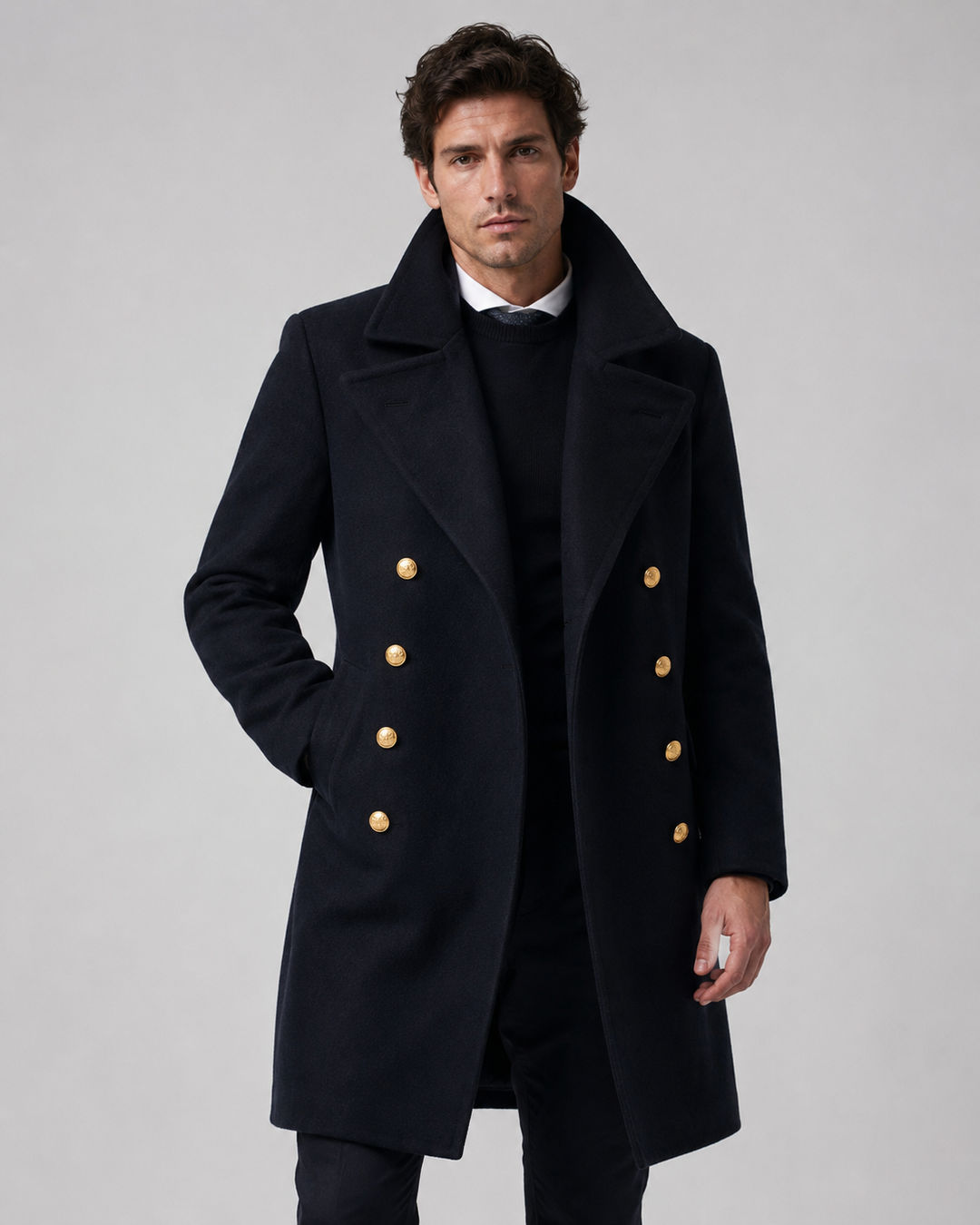 Thomas | Manteau Homme Laine Navy Double Boutonnage
