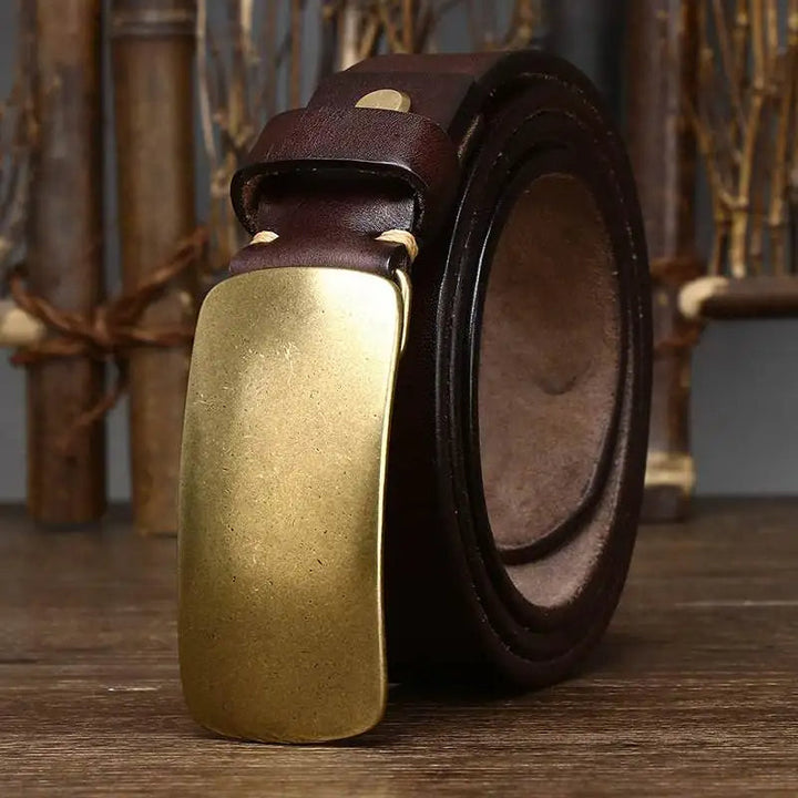 Dominique | Ceinture en Cuir Marron Boucle Laiton