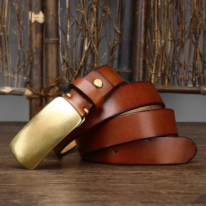 Dominique | Ceinture en Cuir Marron Boucle Laiton