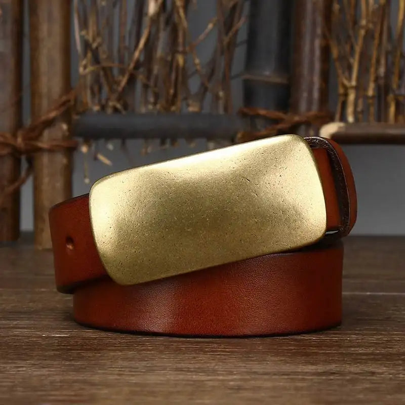 Dominique | Ceinture en Cuir Marron Boucle Laiton