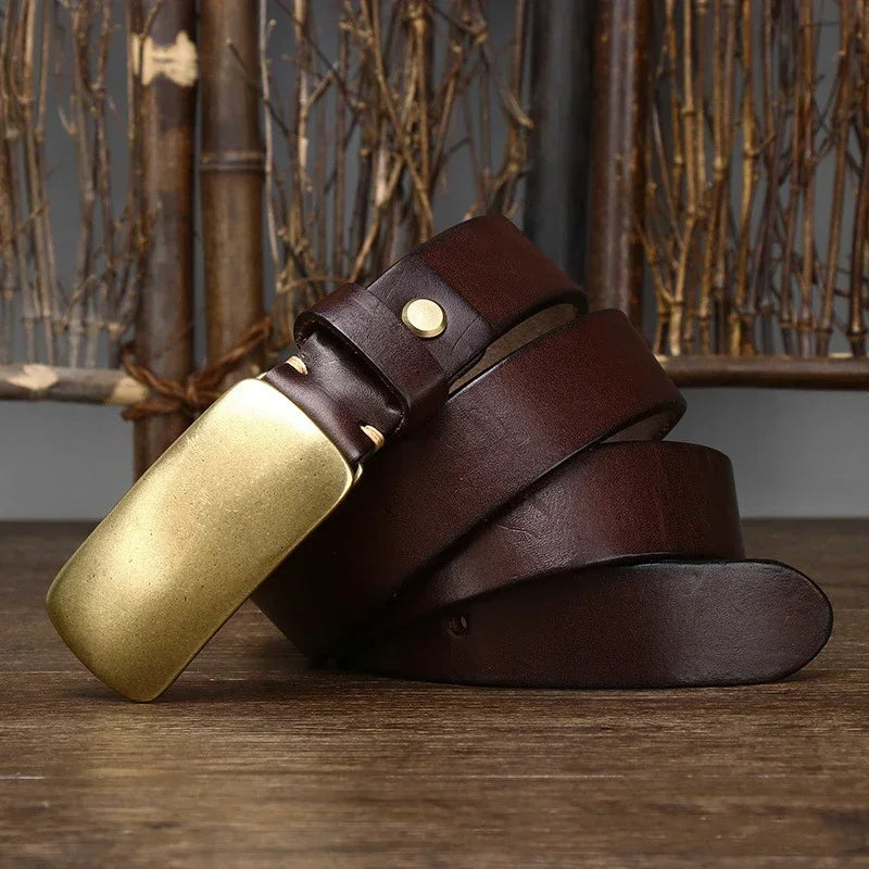 Dominique | Ceinture en Cuir Marron Boucle Laiton