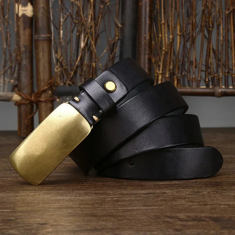Dominique | Ceinture en Cuir Marron Boucle Laiton