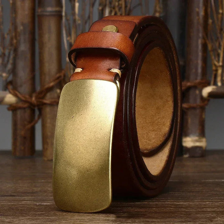 Dominique | Ceinture en Cuir Marron Boucle Laiton