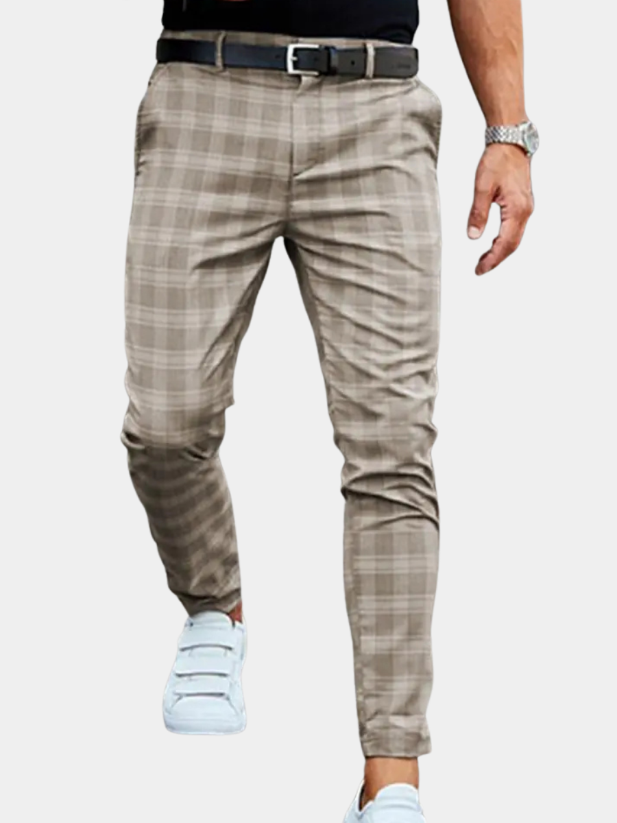 Dylan | Pantalon Homme Carreaux Slim Beige