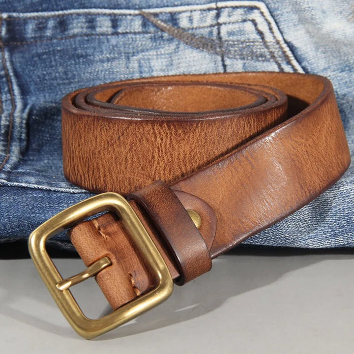 Eden | Ceinture Cuir Marron Boucle Carrée Laiton