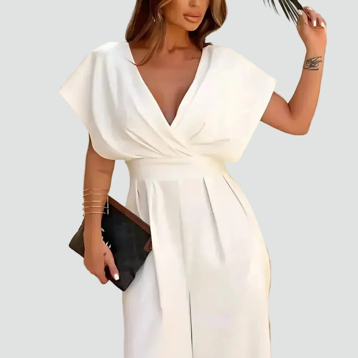 Éléonore | Combinaison Femme Blanche Cache-Coeur Jambes Larges