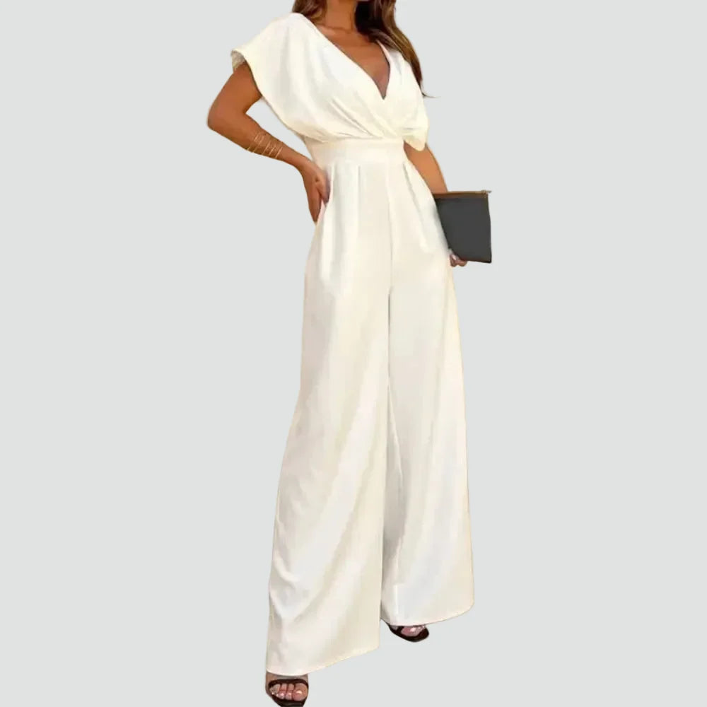 Éléonore | Combinaison Femme Blanche Cache-Coeur Jambes Larges
