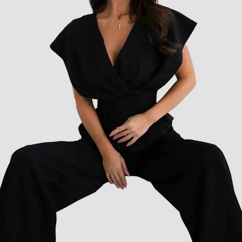 Éléonore | Combinaison Femme Blanche Cache-Coeur Jambes Larges