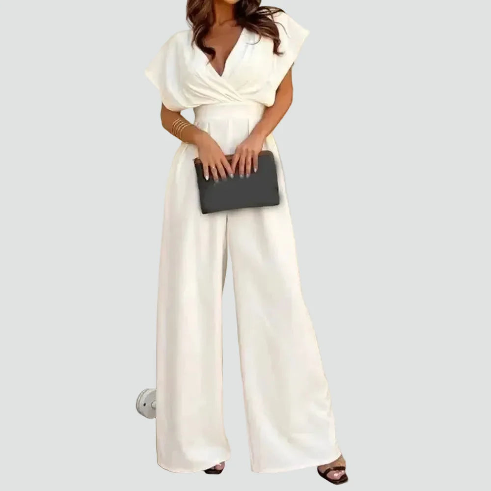 Éléonore | Combinaison Femme Blanche Cache-Coeur Jambes Larges