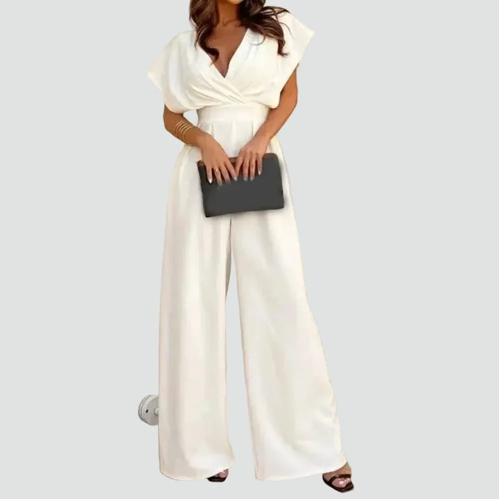Éléonore | Combinaison Femme Blanche Cache-Coeur Jambes Larges