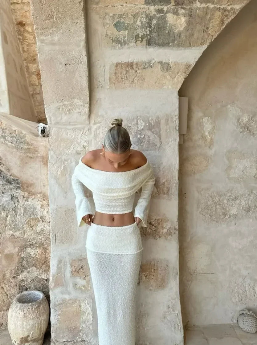 Éléonore | Ensemble Robe Jupe Maxi Femme Bouclette Ivoire