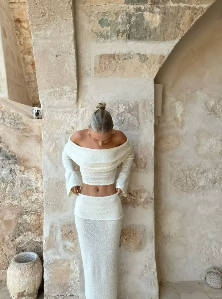 Éléonore | Ensemble Robe Jupe Maxi Femme Bouclette Ivoire