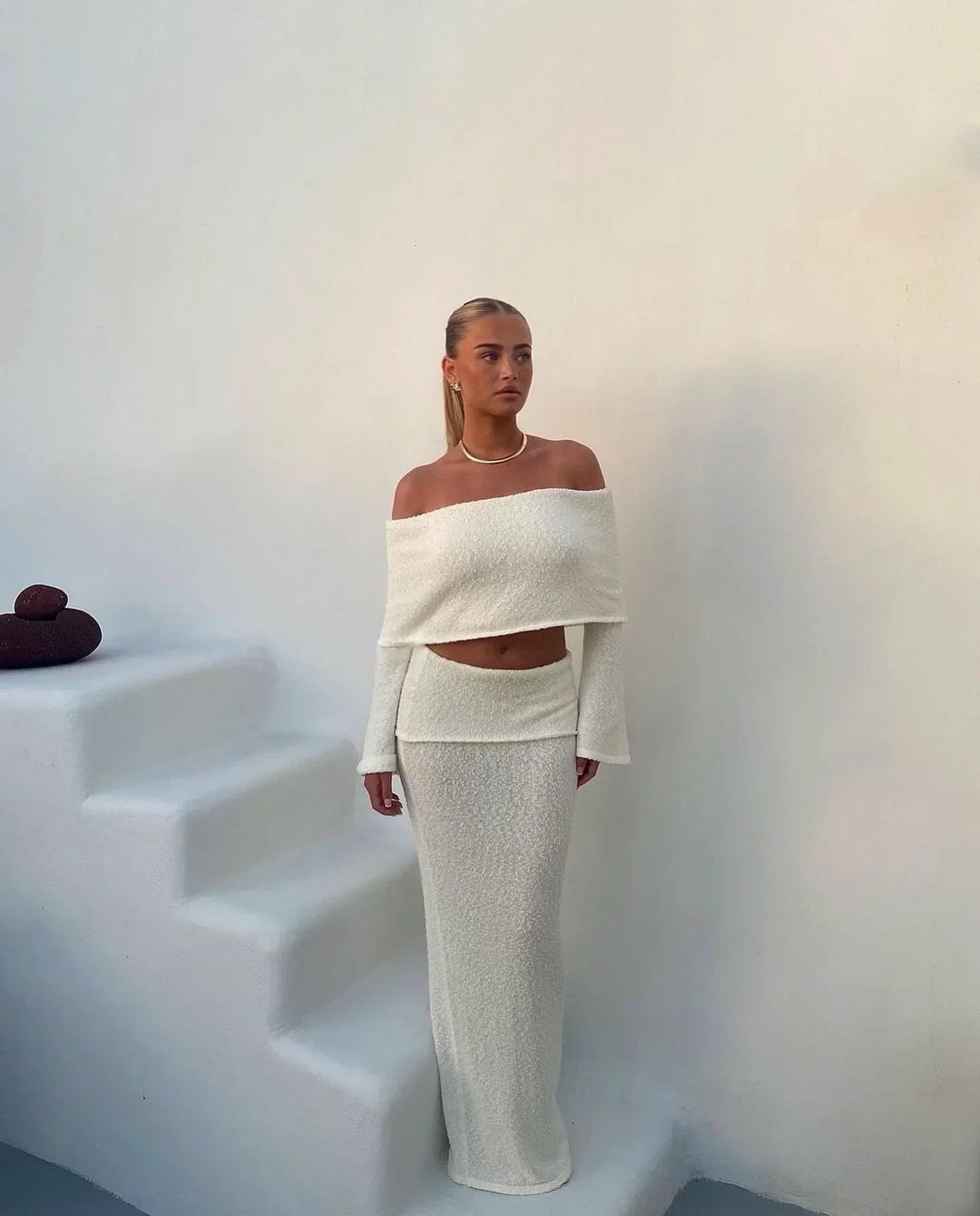 Éléonore | Ensemble Robe Jupe Maxi Femme Bouclette Ivoire