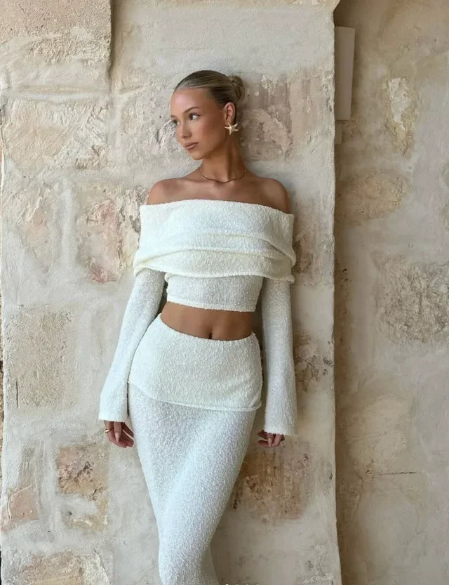 Éléonore | Ensemble Robe Jupe Maxi Femme Bouclette Ivoire