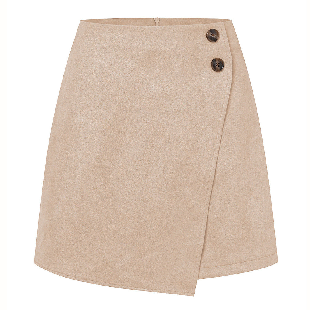 Éléonore | Mini Jupe Portefeuille Trapèze Suédine Beige