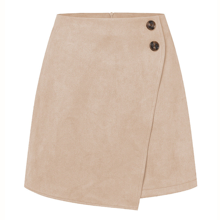 Éléonore | Mini Jupe Portefeuille Trapèze Suédine Beige