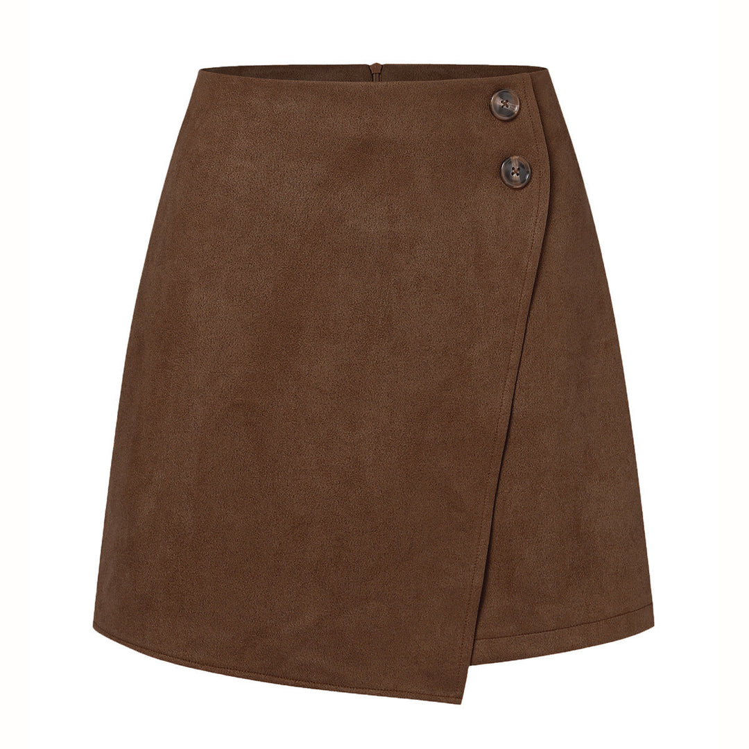 Éléonore | Mini Jupe Portefeuille Trapèze Suédine Beige