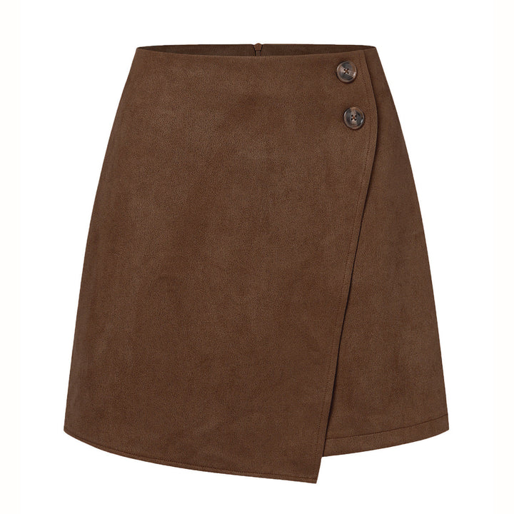 Éléonore | Mini Jupe Portefeuille Trapèze Suédine Beige