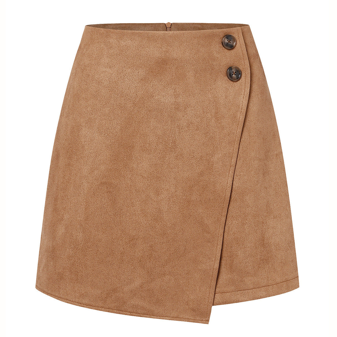 Éléonore | Mini Jupe Portefeuille Trapèze Suédine Beige