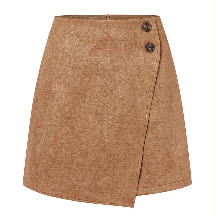 Éléonore | Mini Jupe Portefeuille Trapèze Suédine Beige