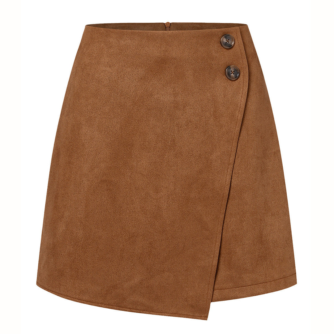 Éléonore | Mini Jupe Portefeuille Trapèze Suédine Beige