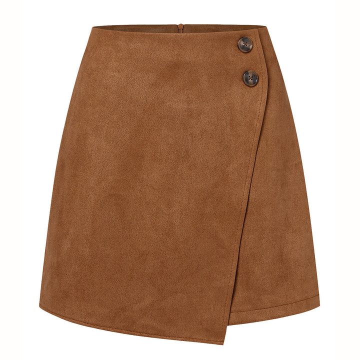 Éléonore | Mini Jupe Portefeuille Trapèze Suédine Beige