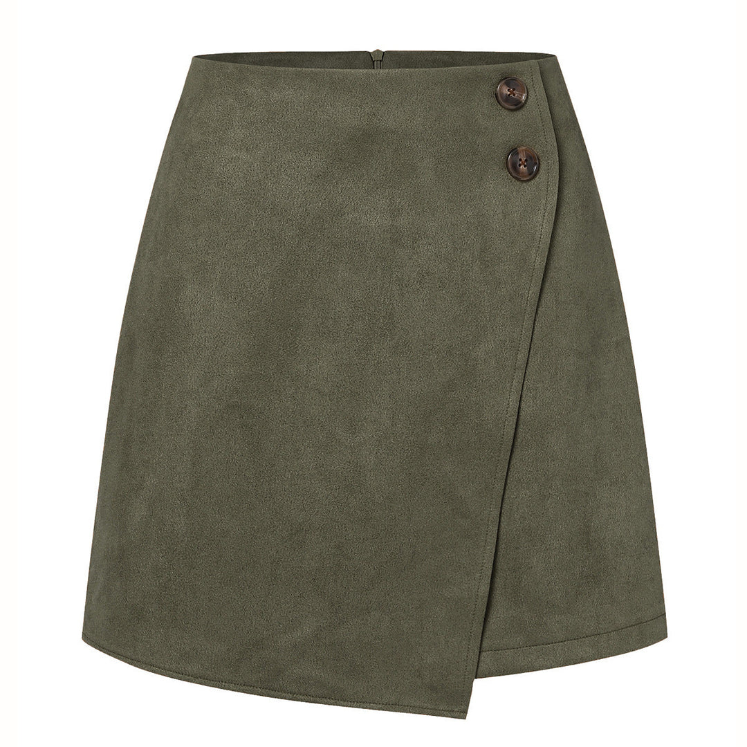 Éléonore | Mini Jupe Portefeuille Trapèze Suédine Beige