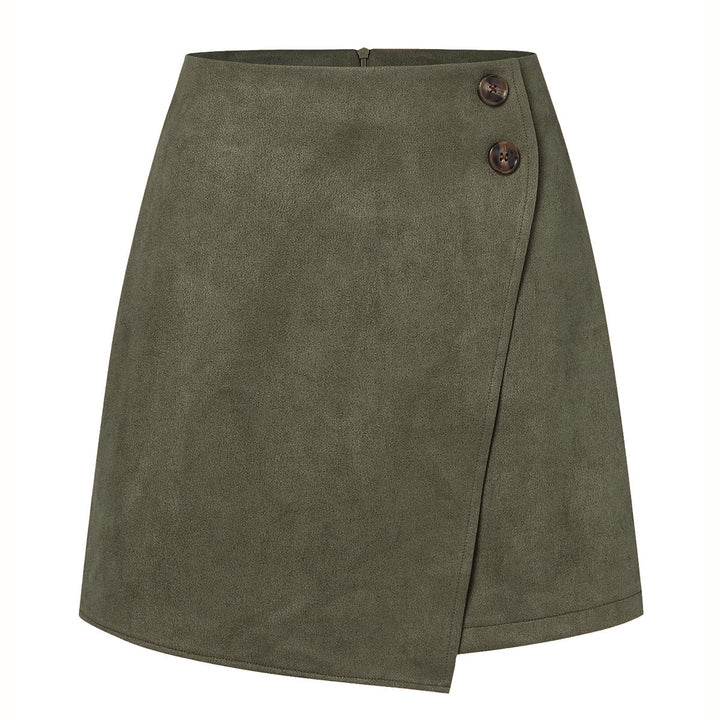 Éléonore | Mini Jupe Portefeuille Trapèze Suédine Beige