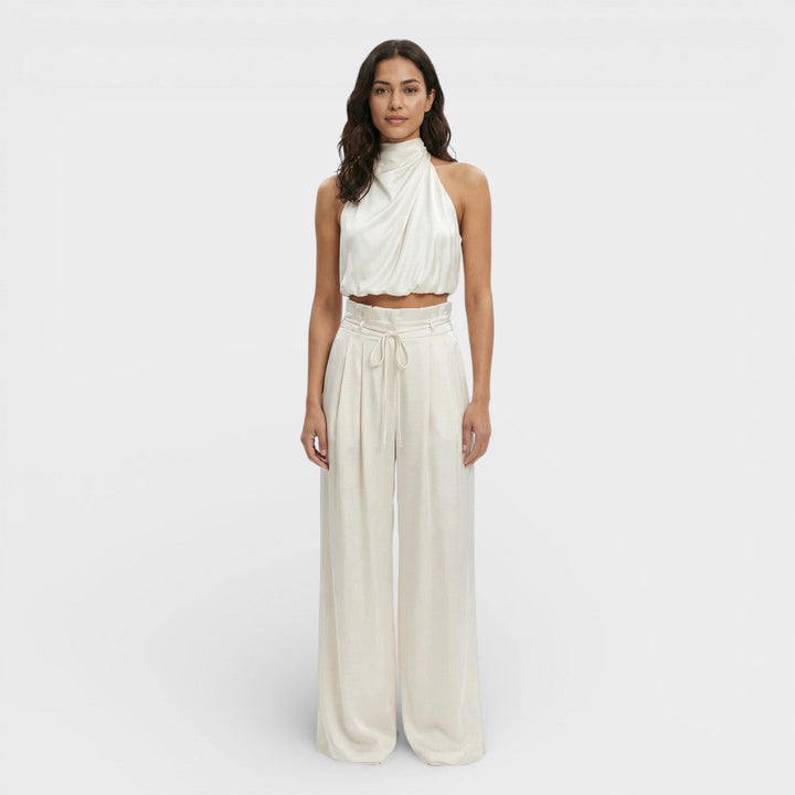 Éléonore | Pantalon Large Femme Taille Haute Blanc Crème